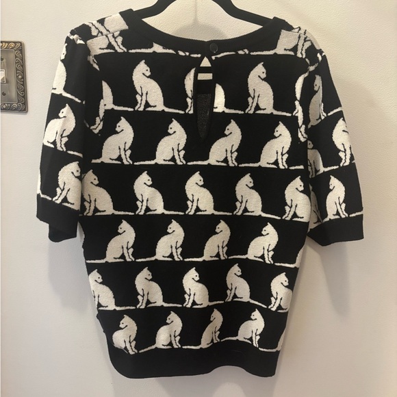 Maeve Jacquard Sweater Short Sleeve Shirt || NWOT || Size L || cat pattern! - Picture 8 of 8